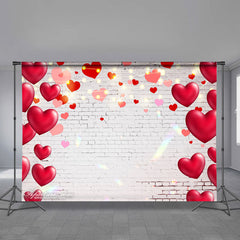 Aperturee - White Brick Red Heart Happy Valentines Backdrop