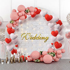 Aperturee - White Brick Wall Red Balloon Round Wedding Backdrop