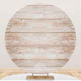 Aperturee - White Brown Wood Plank Round Happy Birthday Backdrop