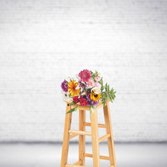 Aperturee - White Brush Brick Wall Floor Portrait Photo Backdrop