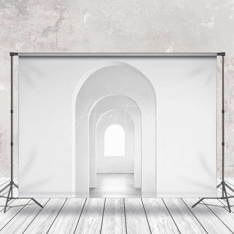Aperturee - White Building Interior Arch Retro Photo Backdrop