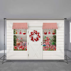 Aperturee - White Candy Store Christmas Backdrop For Party