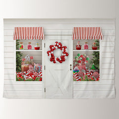 Aperturee - White Candy Store Christmas Backdrop For Party