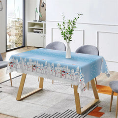 Aperturee - White Castle Snowman Christmas Rectangle Tablecloth
