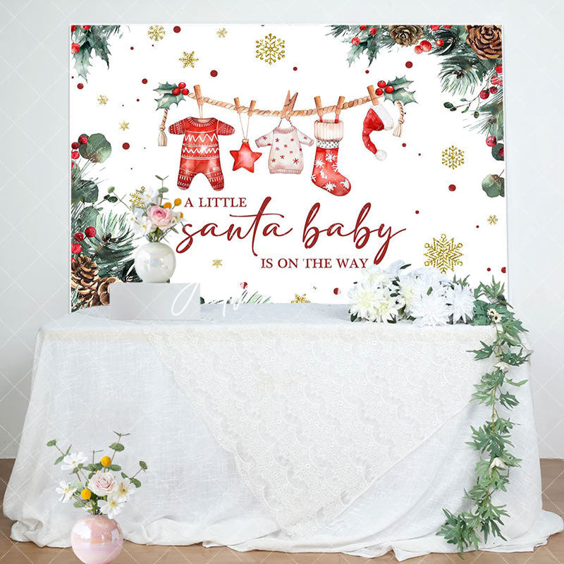 Aperturee - White Christmas Santa Baby Gender Reveal Backdrop