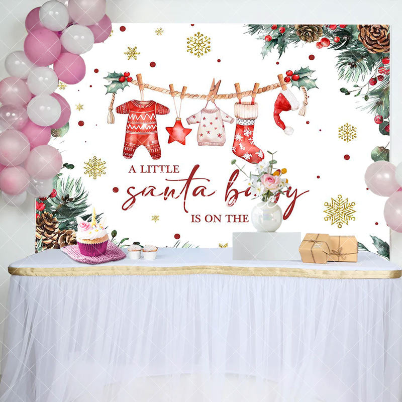 Aperturee - White Christmas Santa Baby Gender Reveal Backdrop