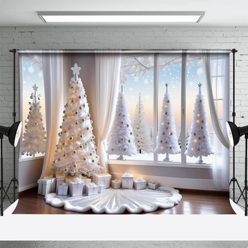 Aperturee - White Christmas Tree Windows Photoshoot Backdrop