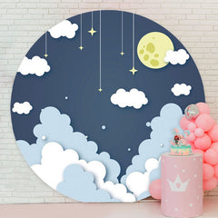 Aperturee - White Cloud And Moon Round Baby Shower Backdrop