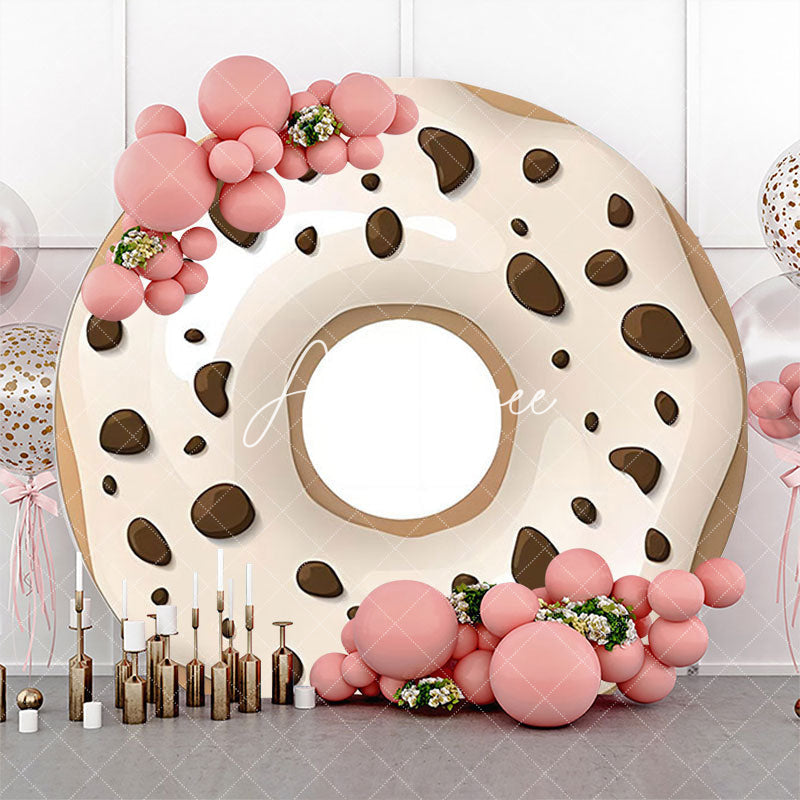 Aperturee - White Cream Chocolate Doughnut Round Party Backdrop