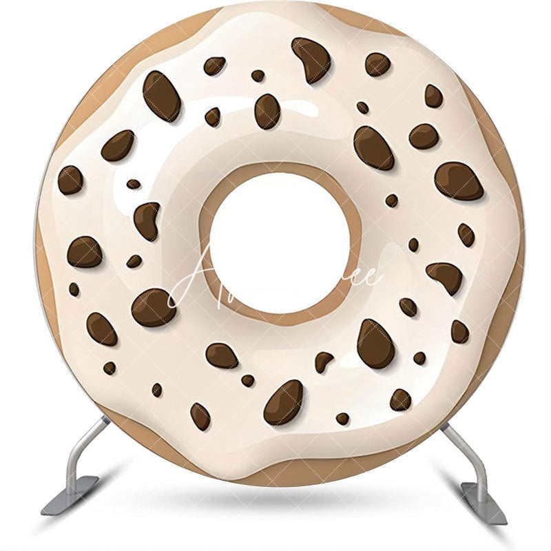 Aperturee - White Cream Chocolate Doughnut Round Party Backdrop