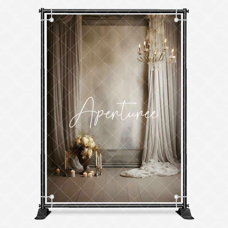Aperturee - White Curtain Floral Candle Holder Wedding Backdrop