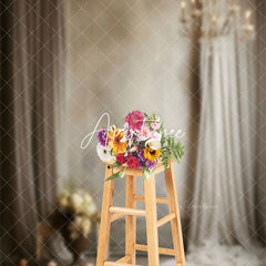 Aperturee - White Curtain Floral Candle Holder Wedding Backdrop