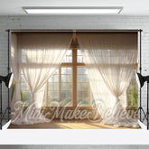Aperturee - White Curtain Window Sunshine Trees Photo Backdrop