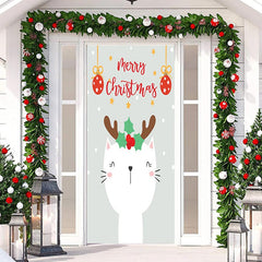 Aperturee - White Cute Cat Merry Simple Christmas Door Cover