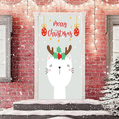 Aperturee - White Cute Cat Merry Simple Christmas Door Cover