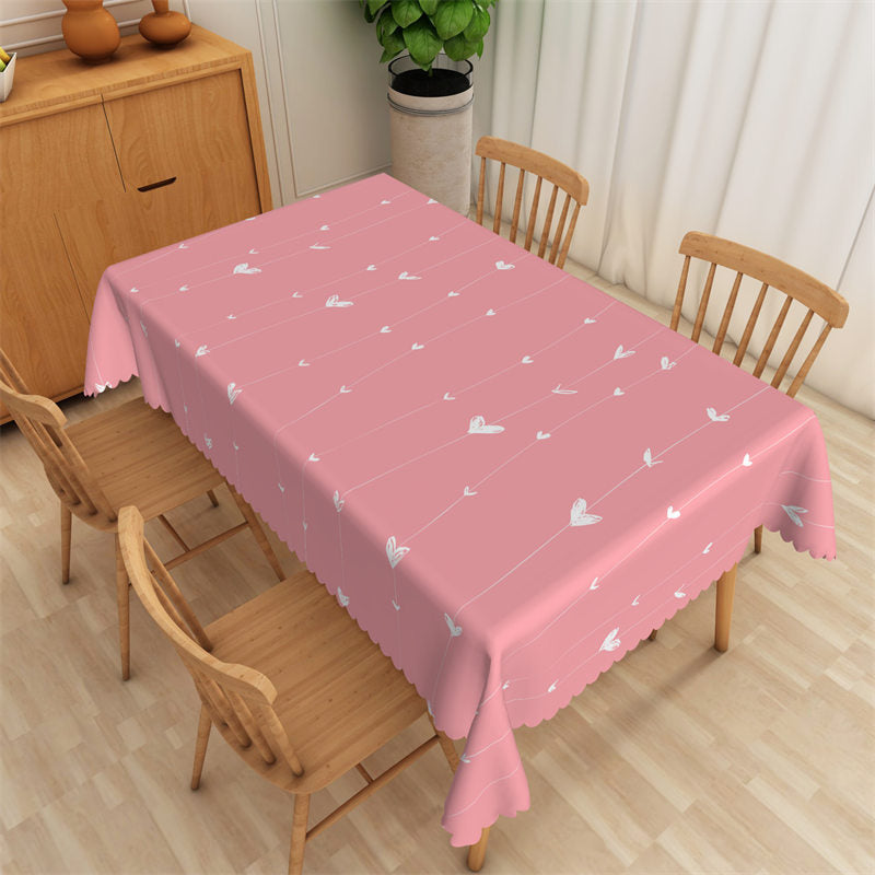 Aperturee - White Cute Heart Lines Pink Rectangle Tablecloth