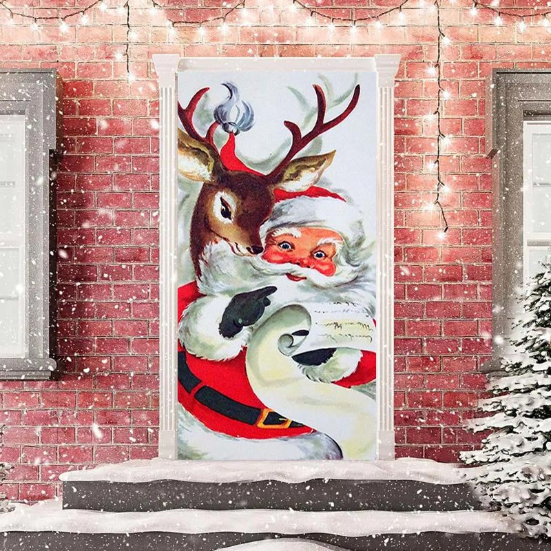Aperturee - White Cute Santa Claus Elk Christmas Door Cover