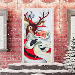 Aperturee - White Cute Santa Claus Elk Christmas Door Cover