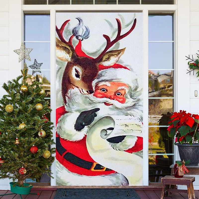Aperturee - White Cute Santa Claus Elk Christmas Door Cover