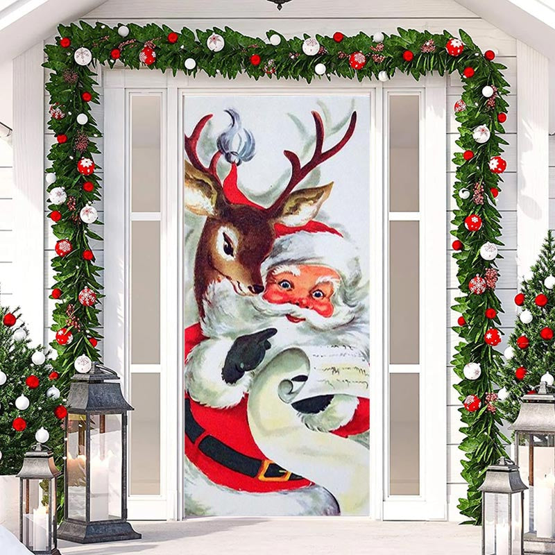 Aperturee - White Cute Santa Claus Elk Christmas Door Cover