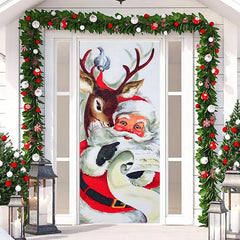Aperturee - White Cute Santa Claus Elk Christmas Door Cover