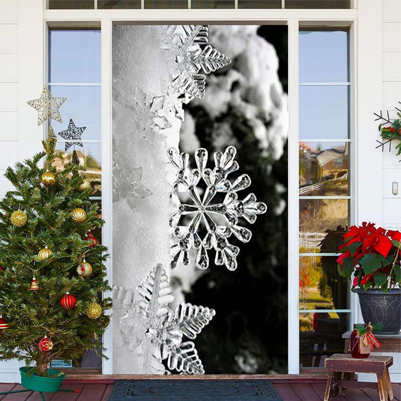 Aperturee - White Cute Snowflakes Bokeh Christmas Door Cover