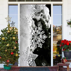 Aperturee - White Cute Snowflakes Bokeh Christmas Door Cover