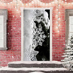 Aperturee - White Cute Snowflakes Bokeh Christmas Door Cover