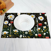 Aperturee - White Daisy Flower Green Leaf Set Of 4 Placemats