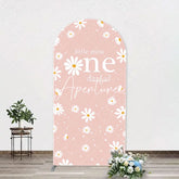 Aperturee - White Daisy Groovy Pink Arch 1st Birthday Backdrop