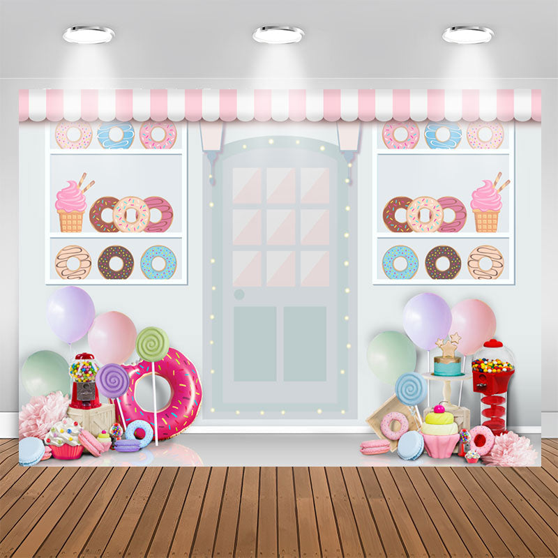 Aperturee - White Dessert Shop Donut Theme Happy Birthday Backdrop