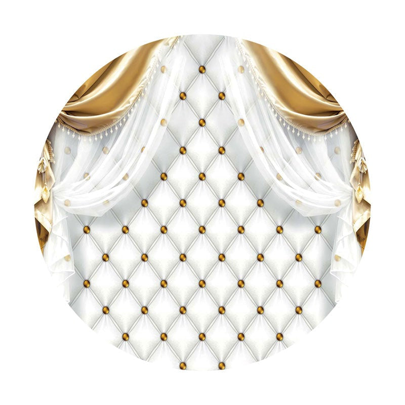 Aperturee - White Diamond Gold Dot Round Happy Birthday Backdrop