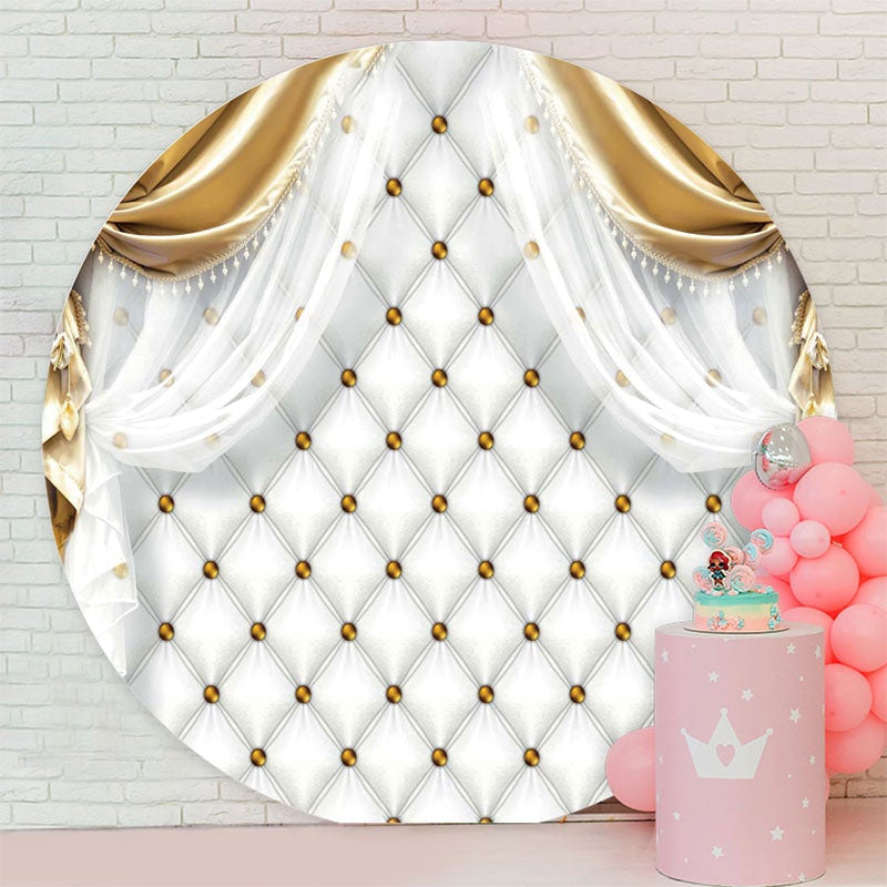 Aperturee - White Diamond Gold Dot Round Happy Birthday Backdrop