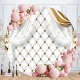 Aperturee - White Diamond Gold Dot Round Happy Birthday Backdrop