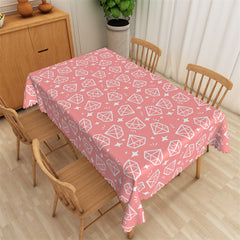 Aperturee - White Diamond Line Pattern Pink Rectangle Tablecloth