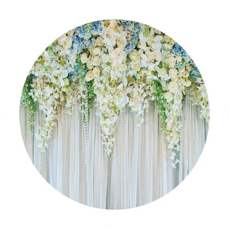 Aperturee - White Floral Ang Curtain Round Wedding Backdrop