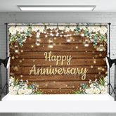 Aperturee - White Floral Brown Wood Bokeh Anniversary Backdrop
