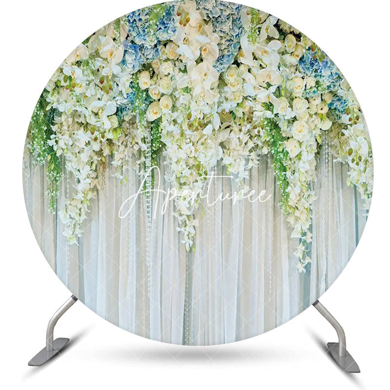 Aperturee - White Floral Curtain Holy Round Wedding Backdrop