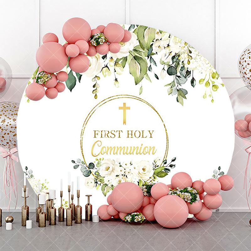 Aperturee - White Floral First Holy Communion Baptism Backdrop