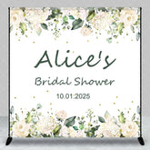 Aperturee - White Floral Leaf Custom Name Bridal Shower Backdrop
