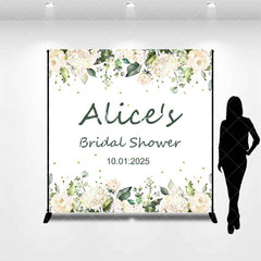 Aperturee - White Floral Leaf Custom Name Bridal Shower Backdrop