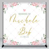 Aperturee - White Floral Leaves Custom Name Wedding Backdrop