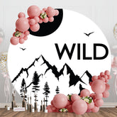 Aperturee - White Forst Mountain Wolf Round Birthday Backdrop