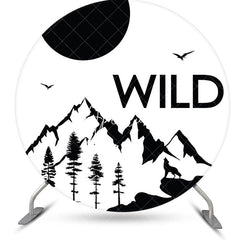 Aperturee - White Forst Mountain Wolf Round Birthday Backdrop