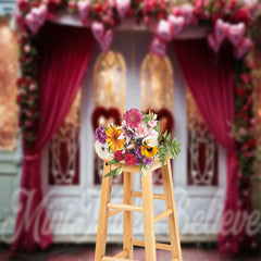 Aperturee - White Glass Door Floral Heart Valentine Day Backdrop