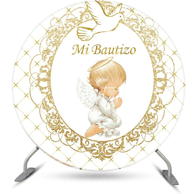 Aperturee - White Gold Angel Baby Mi Bautizo Baptism Backdrop