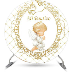 Aperturee - White Gold Angel Baby Mi Bautizo Baptism Backdrop