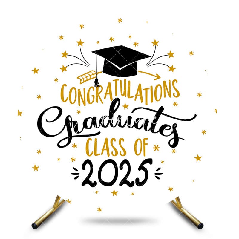 Aperturee - White Gold Cap Class 2025 Round Graduation Backdrop