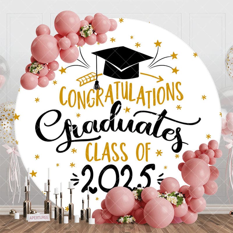 Aperturee - White Gold Cap Class 2025 Round Graduation Backdrop