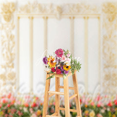 Aperturee - White Gold Luxry Embossed Floral Photoshoot Backdrop